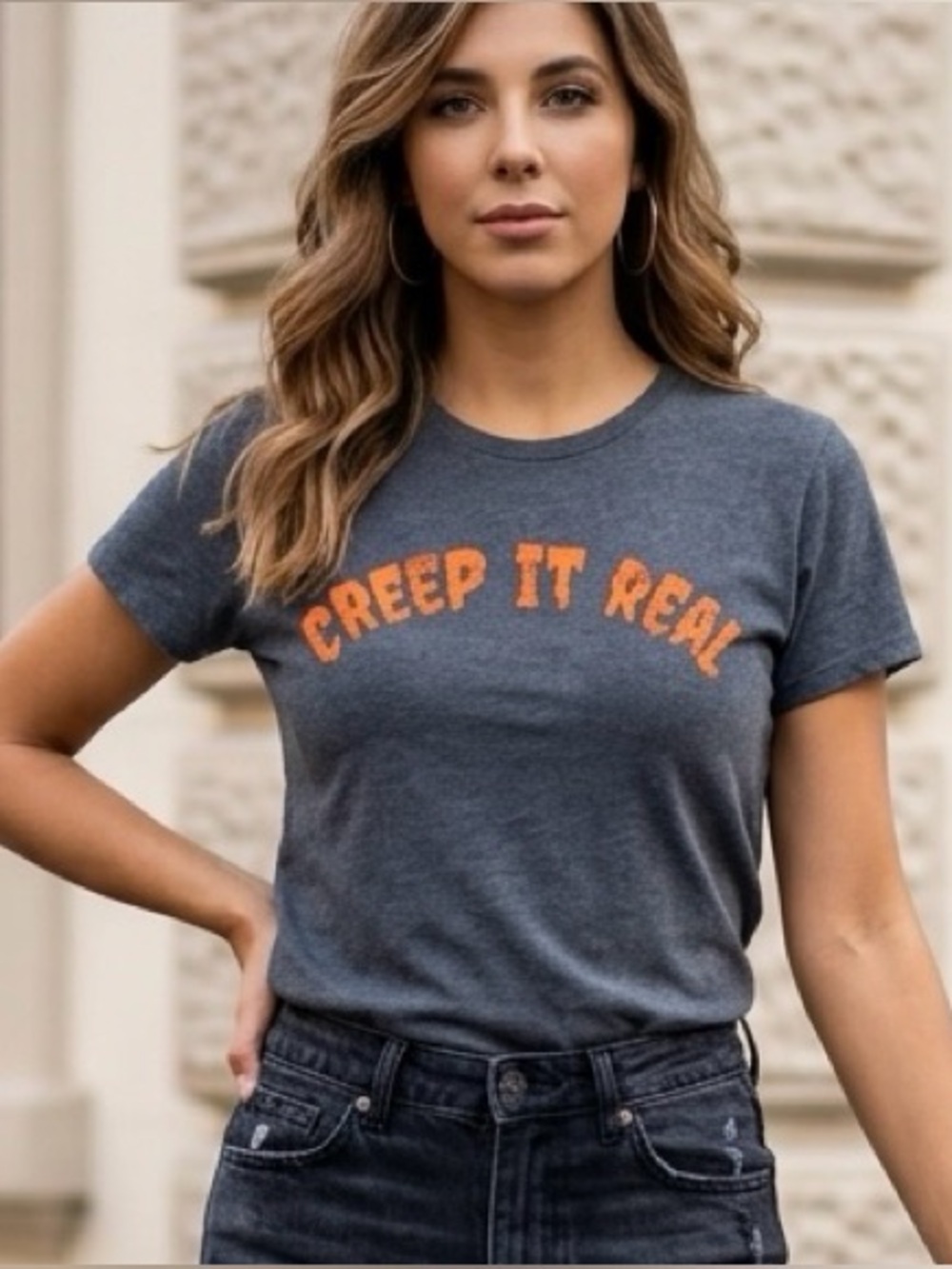 City Streets Charcoal Tee with Orange 'Creep It Real' Print (42)